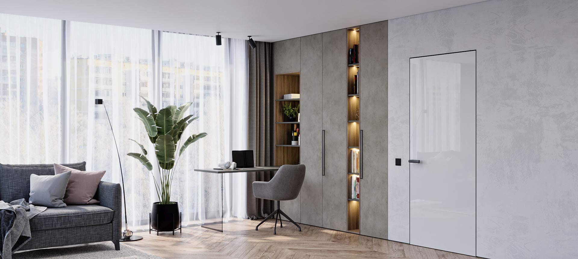 Бетон Чикаго светло-серый / Древесина Шорвуд 