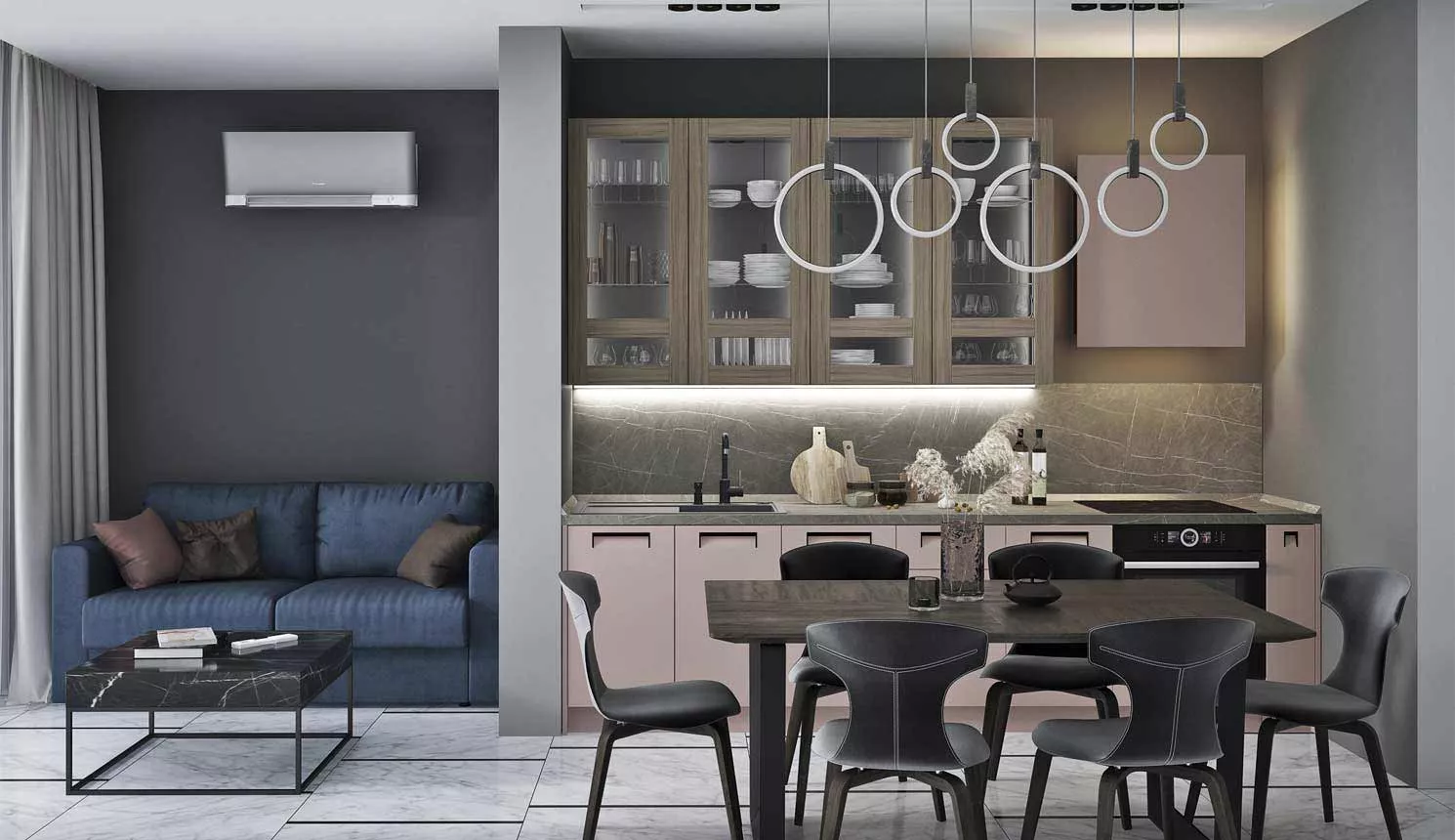 Интерьер кухни-гостиной: стильный дизайн совмещенной комнаты