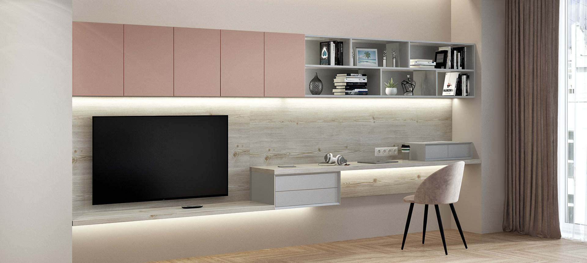 Розовый кварц матовый / Лиственница&nbsp;горная&nbsp;