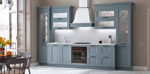 Голубая кухня: 100 фото в интерьере