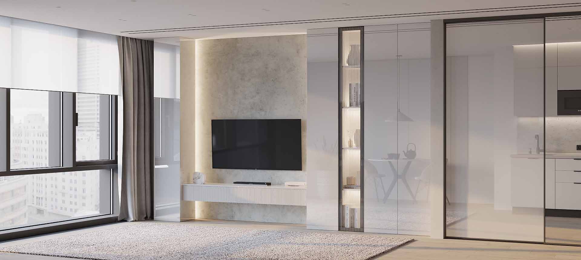 Белый глянец / Бетон Чикаго светло-серый 