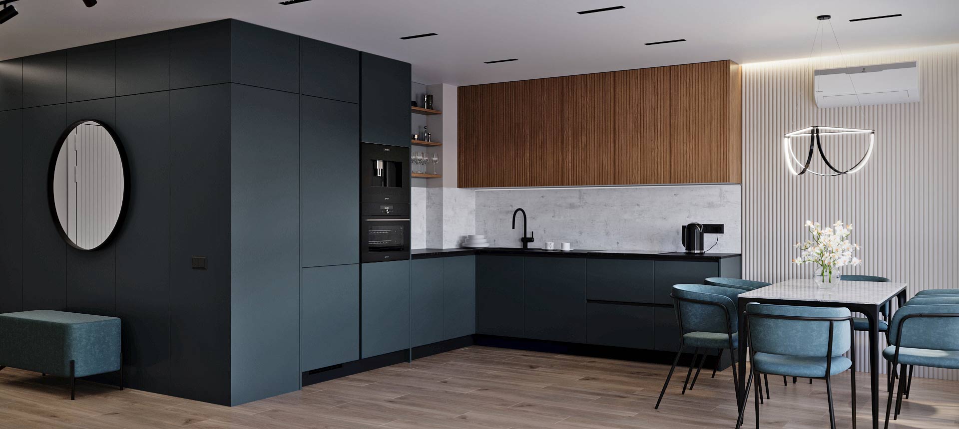 Аквамарин матовый / Орех Линкольн 