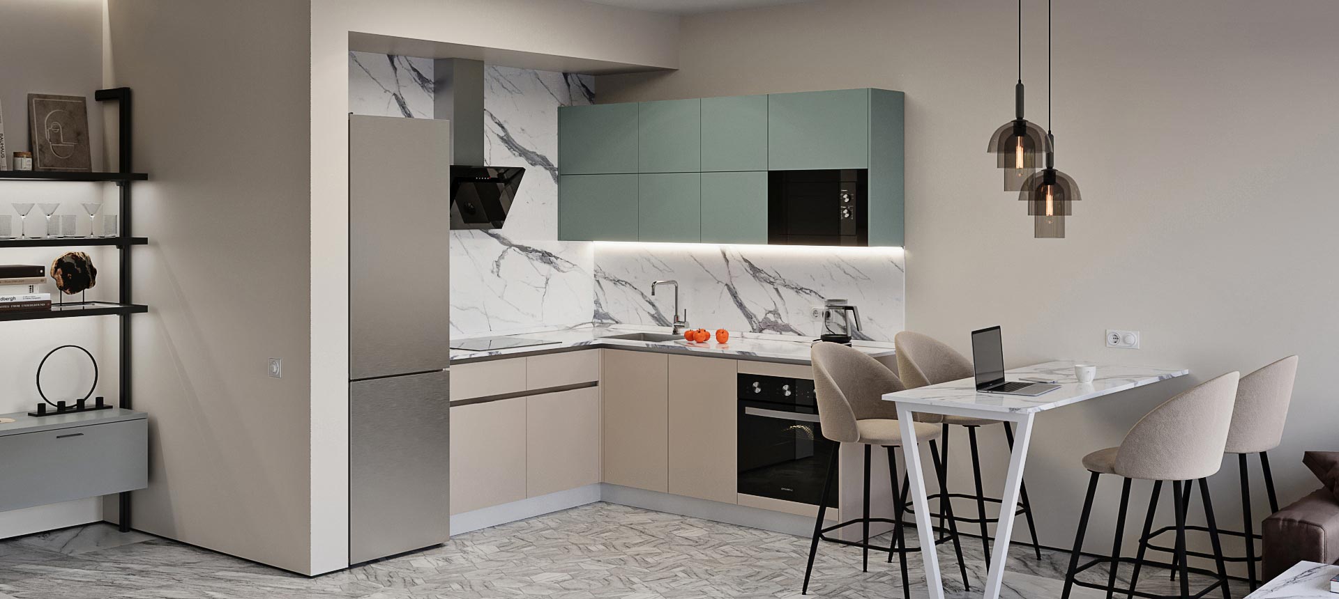 Зелёный фьорд / Кашемир&nbsp;серый&nbsp;