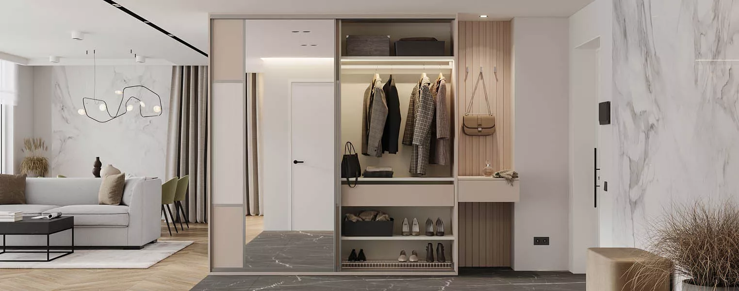 Шкаф-купе с зеркалом и тумбой в прихожую - фото No 3