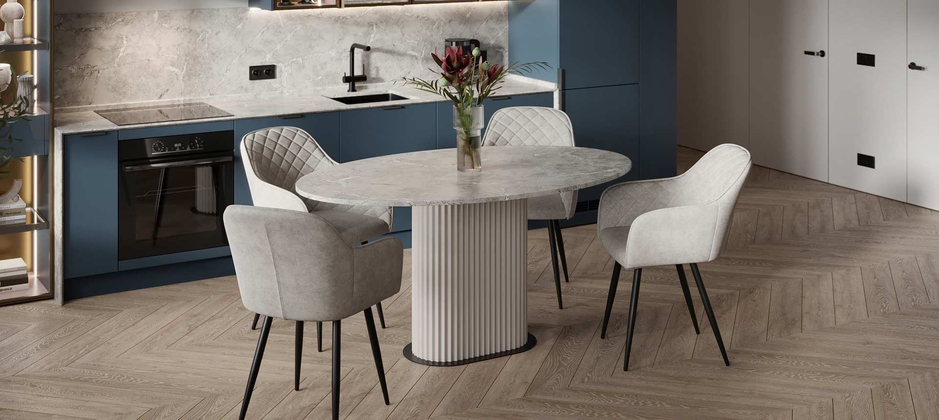 кварцевый агломерат цвет Бомениль Калакатта / эмаль цвет Pantone 15-4502 