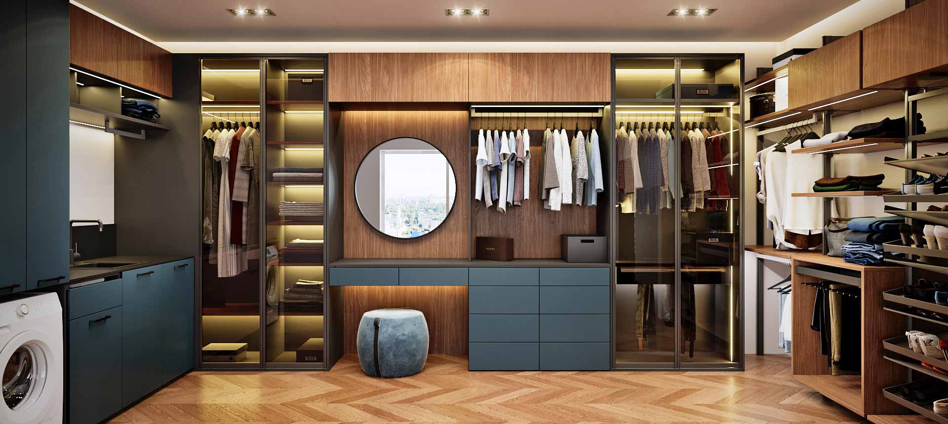 Аквамарин матовый / Орех Линкольн 