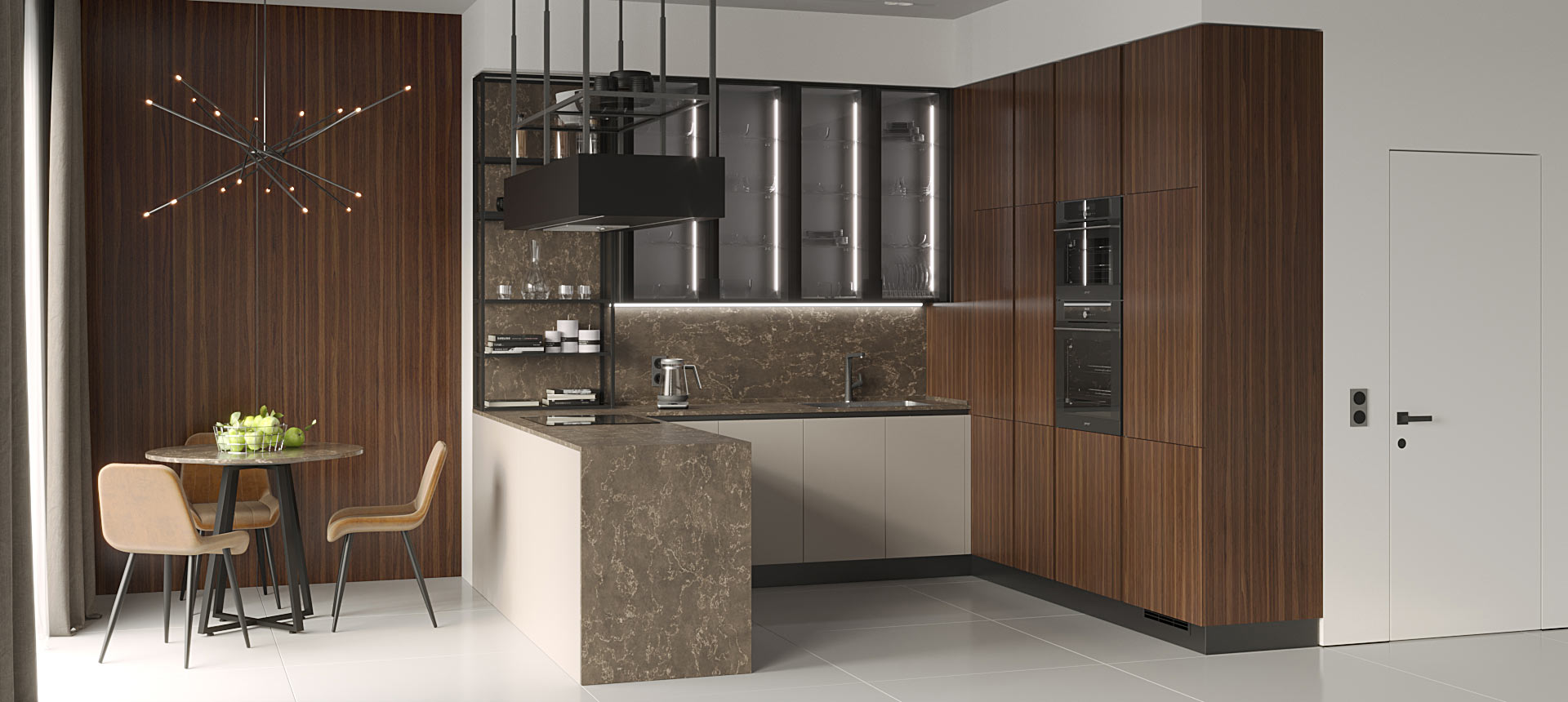 Белый Фарфоровый Оникс / Орех&nbsp;Альберо&nbsp;