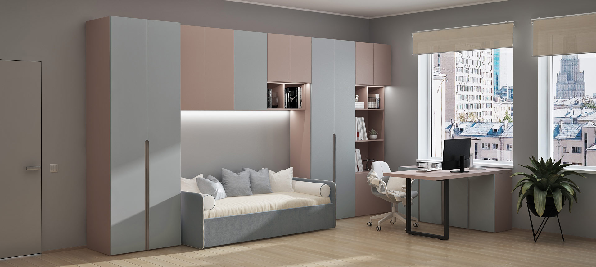 Розовый кварц матовый / Лунный топаз матовый 