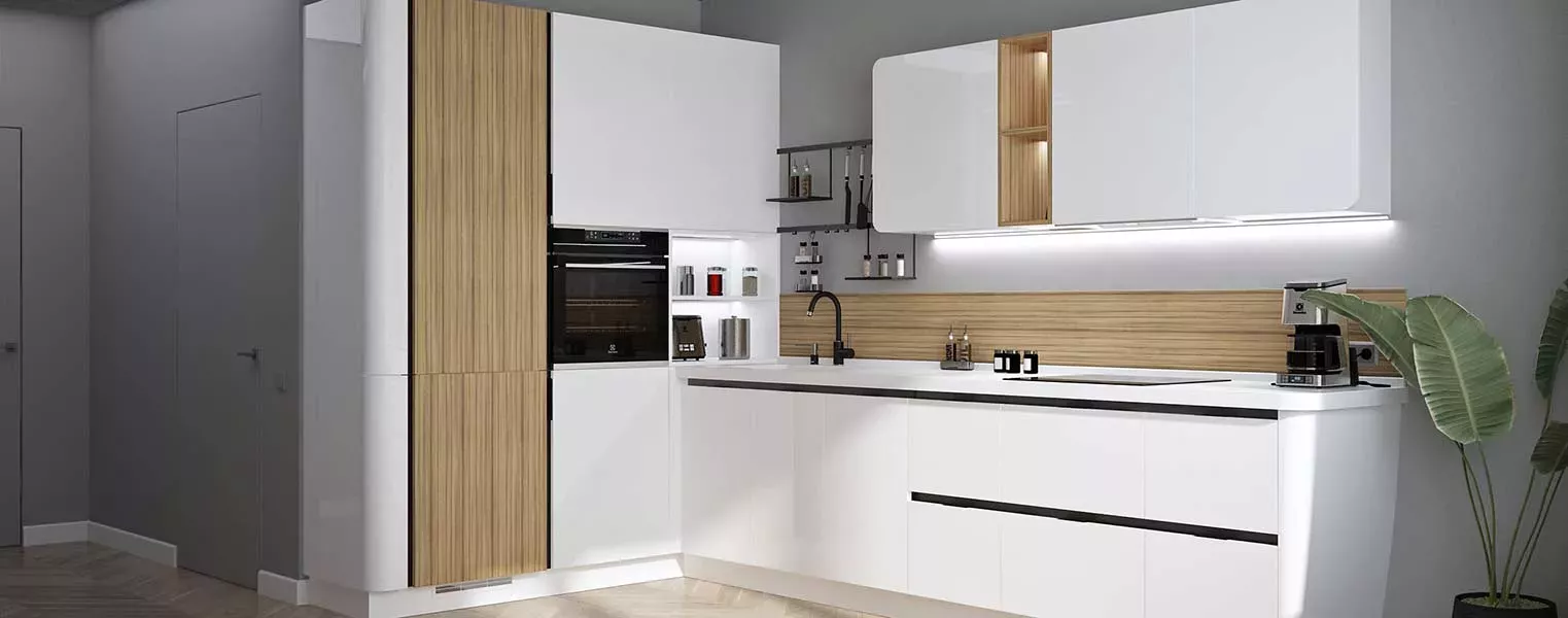 Дизайн кухни с белым холодильником (68 фото)