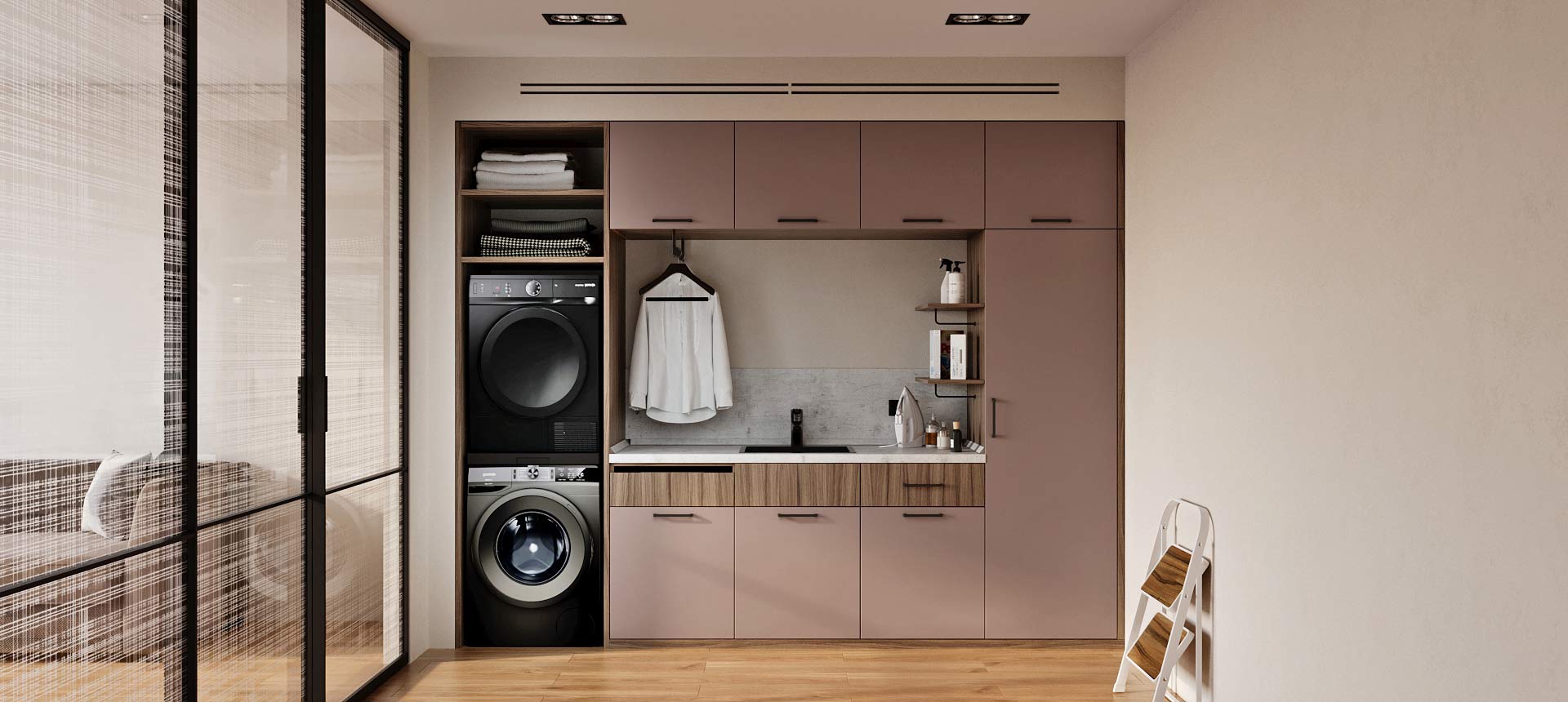 Розовый кварц матовый / Древесина Шорвуд 