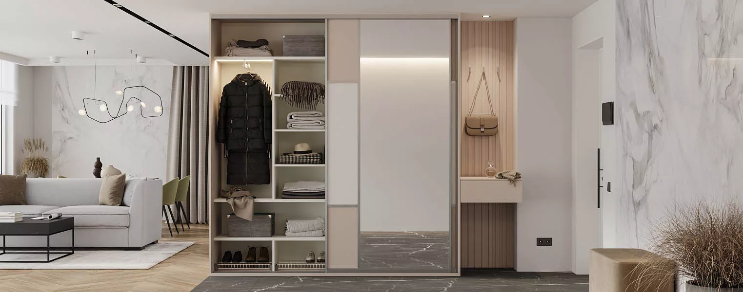 Шкаф-купе с зеркалом и тумбой в прихожую - фото No 4