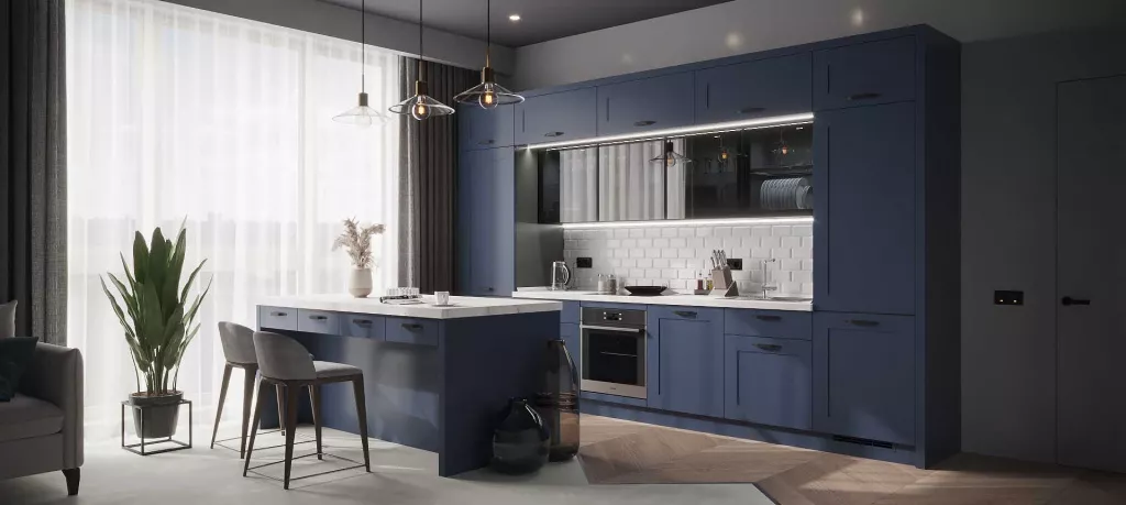 Синяя кухня в интерьере: 100 вариантов дизайна - фото №16