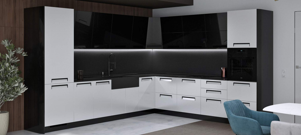 Белая кухня с черной столешницей - фото 5