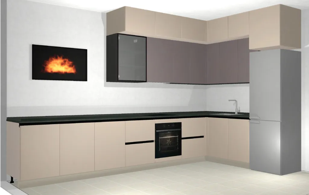 Красивая кухня с золотыми акцентами в двухкомнатной квартире бизнес-класса - фото №4