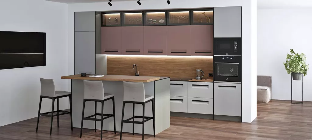 Кухня под потолок 3 ряда ящиков