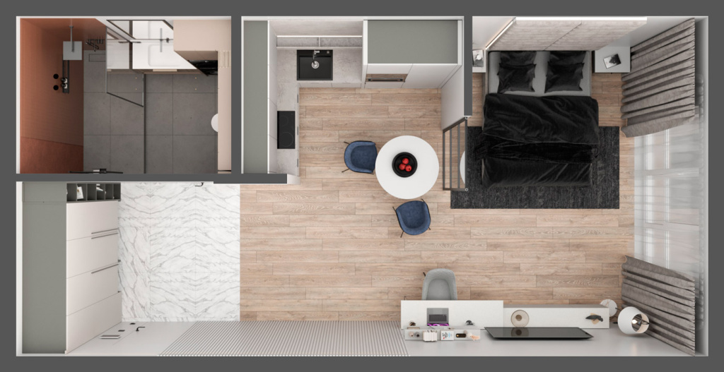 Варианты зонирования квартир свободной планировки - фото №36