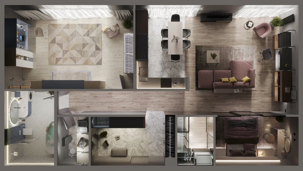 Варианты зонирования квартир свободной планировки - фото №26