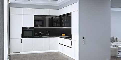 Белая кухня с черной столешницей + 20 фото