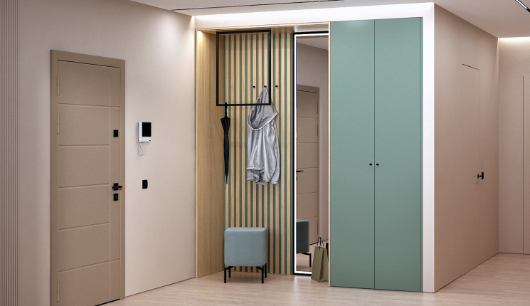 Узкий распашной шкаф с зеркалом на балкон