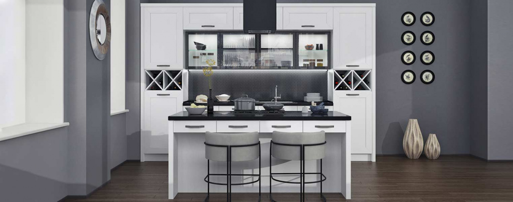 Белая кухня с черной столешницей - фото 19